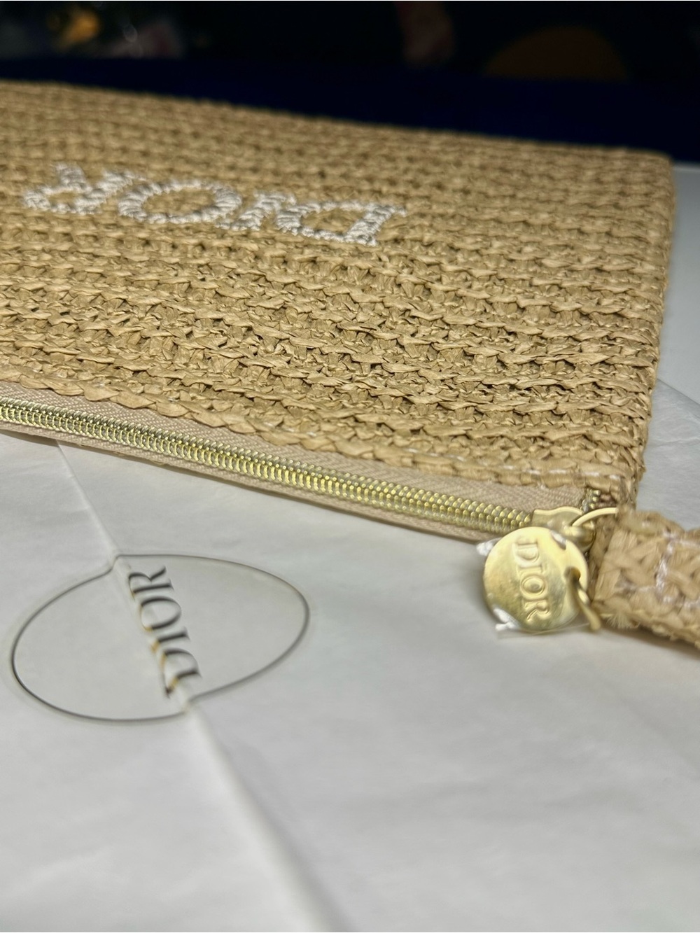 Dior Beige Woven Raffia Wristlet Pouch NWT GWP - Picture 12 of 13
